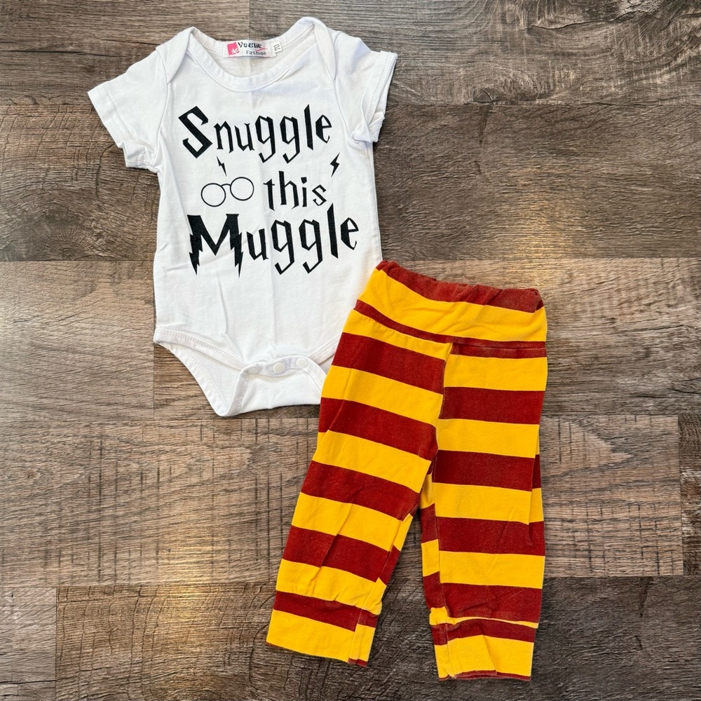 Unbranded Harry Potter Theme “Snuggle This Muggle” Baby Outfit Size 6-9 Months